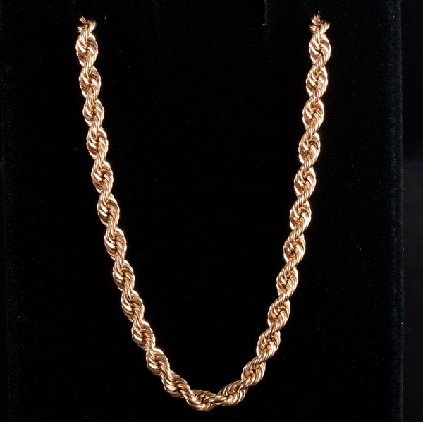 14k Yellow Gold Rope Style Chain Necklace 21.8g 24" Length 3.15mm Width