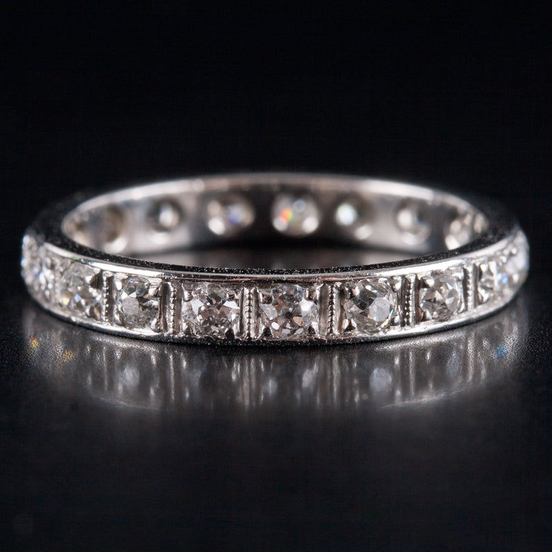 Vintage 1930s Platinum Old Euro Diamond Eternity Style Wedding Band Ring .285ctw