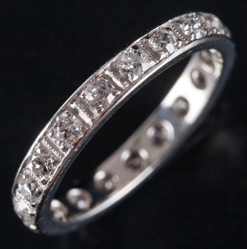 Vintage 1930s Platinum Old Euro Diamond Eternity Style Wedding Band Ring .285ctw