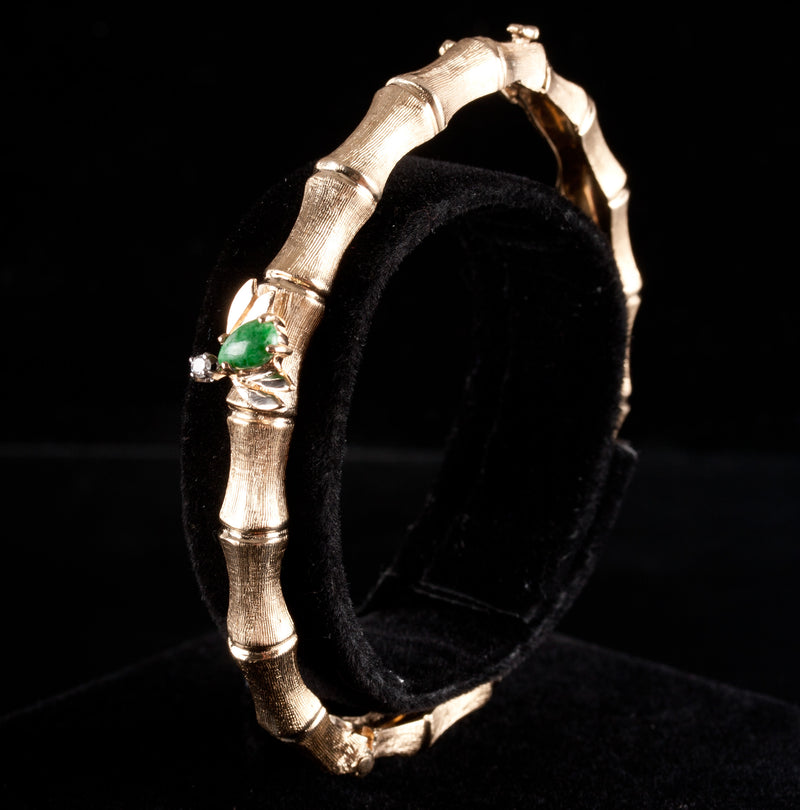 14k Yellow Gold Jade & Diamond Bamboo Style Bracelet Ring Set .04ctw 20.68g