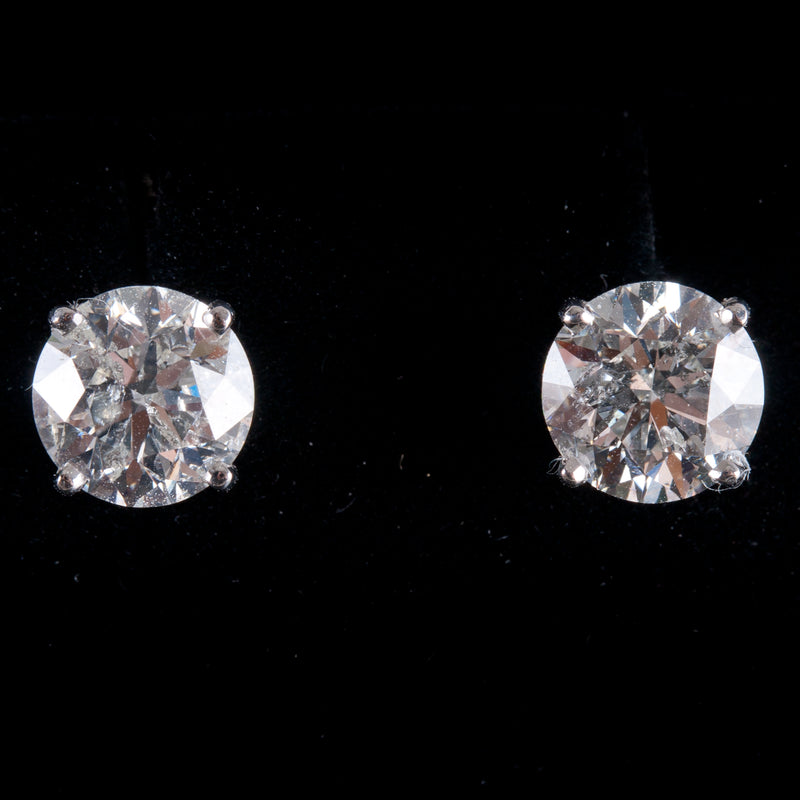 14k White Gold Round G SI3 Diamond Solitaire Stud Earrings W/ EGL Certs 3.05ctw