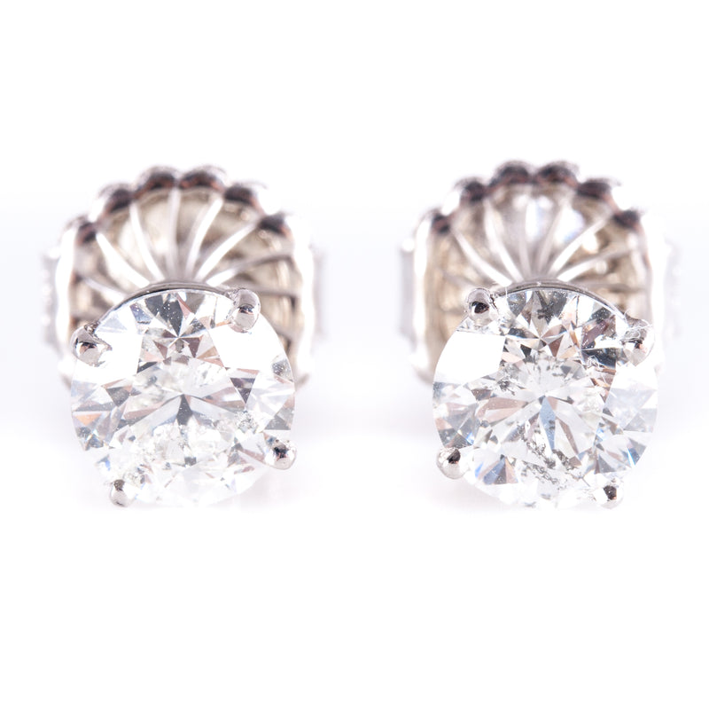 14k White Gold Round G SI3 Diamond Solitaire Stud Earrings W/ EGL Certs 3.05ctw