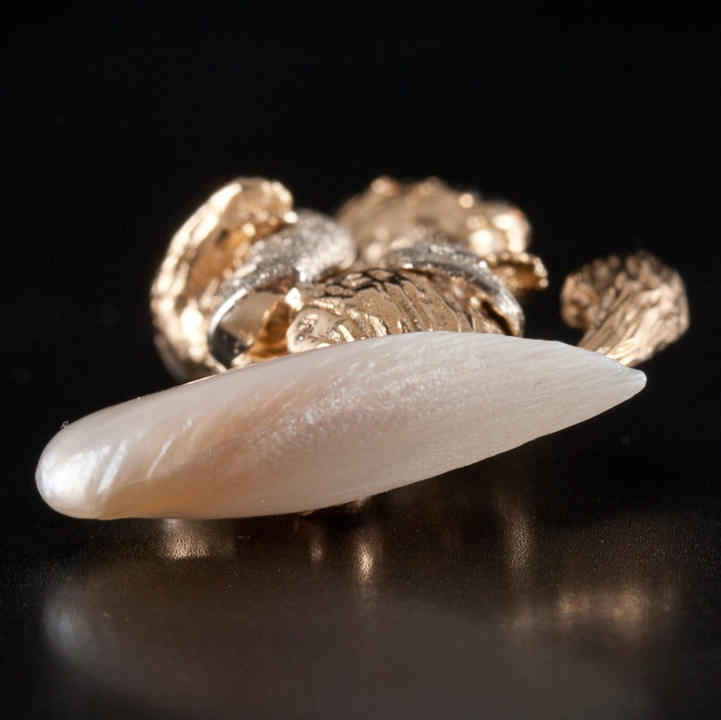 14k Yellow White Gold Diamond Pearl Onyx Stoat Wearing Stole Brooch .16ctw 8.28g