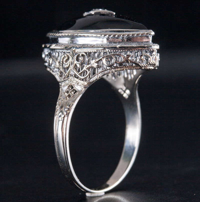 Vintage 1920's 14k White Gold Onyx Diamond Cocktail Style Ring .005ct 4.9g