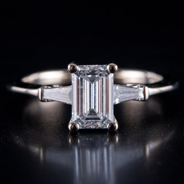 18k White Gold "D" Internally Flawless Diamond Three-Stone Engagement Ring 1ctw