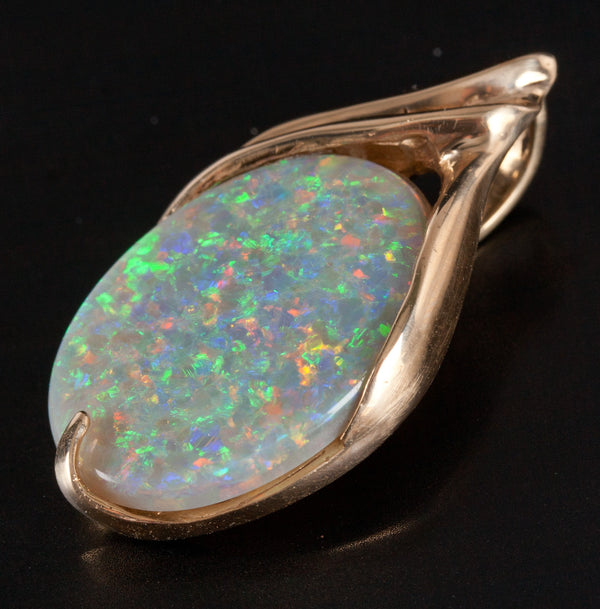 14k Yellow Gold Oval Cabochon White "AAA" Opal Solitaire Style Pendant 7.11ct