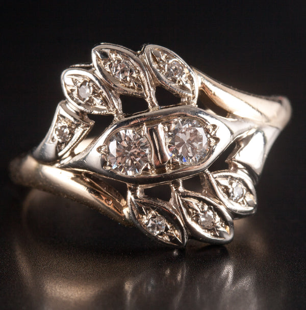 Vintage 1940's 14k Yellow White Gold Diamond Floral Style Ring .215ctw 4.12g