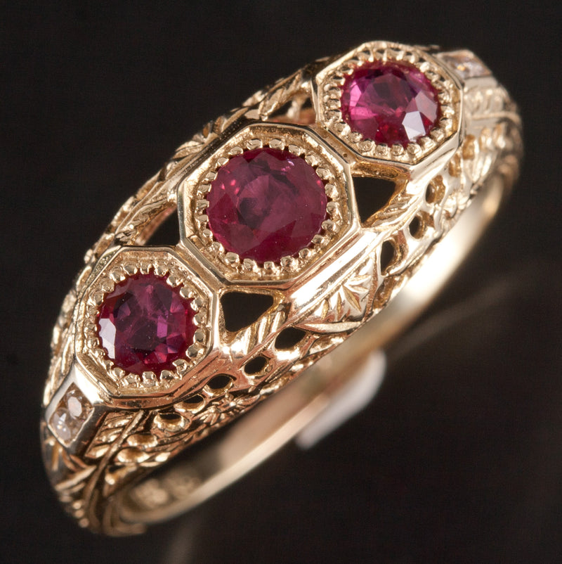 Vintage 1940's 14k Yellow Gold Round Ruby Diamond Cocktail Ring .69ctw 3.23g