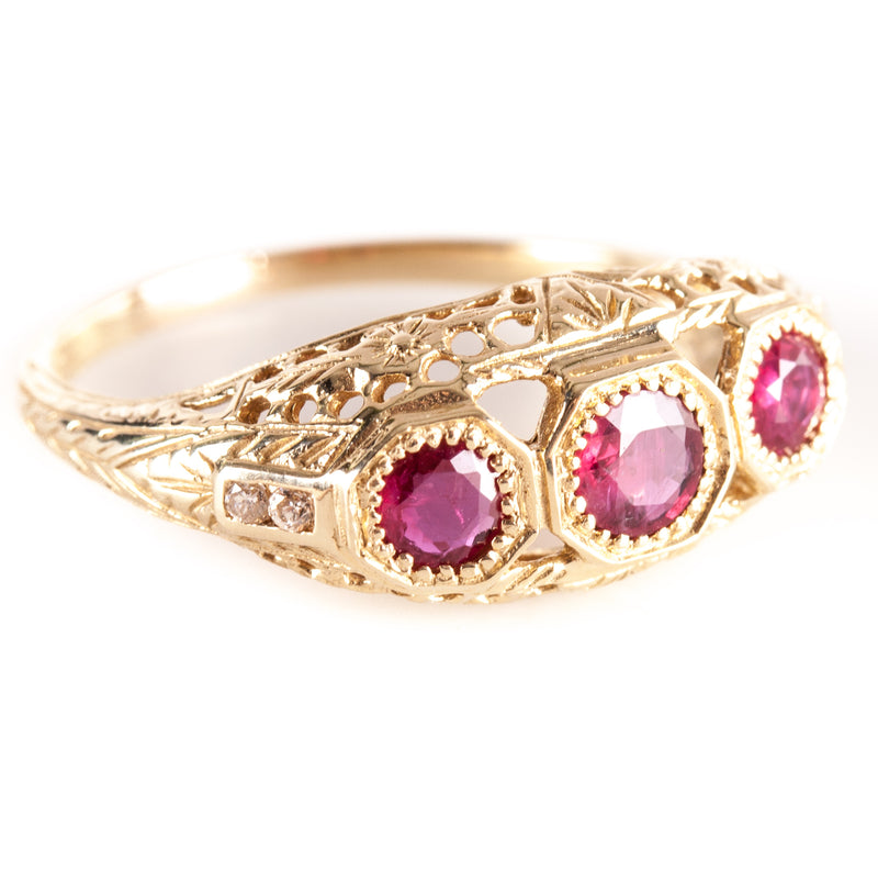 Vintage 1940's 14k Yellow Gold Round Ruby Diamond Cocktail Ring .69ctw 3.23g