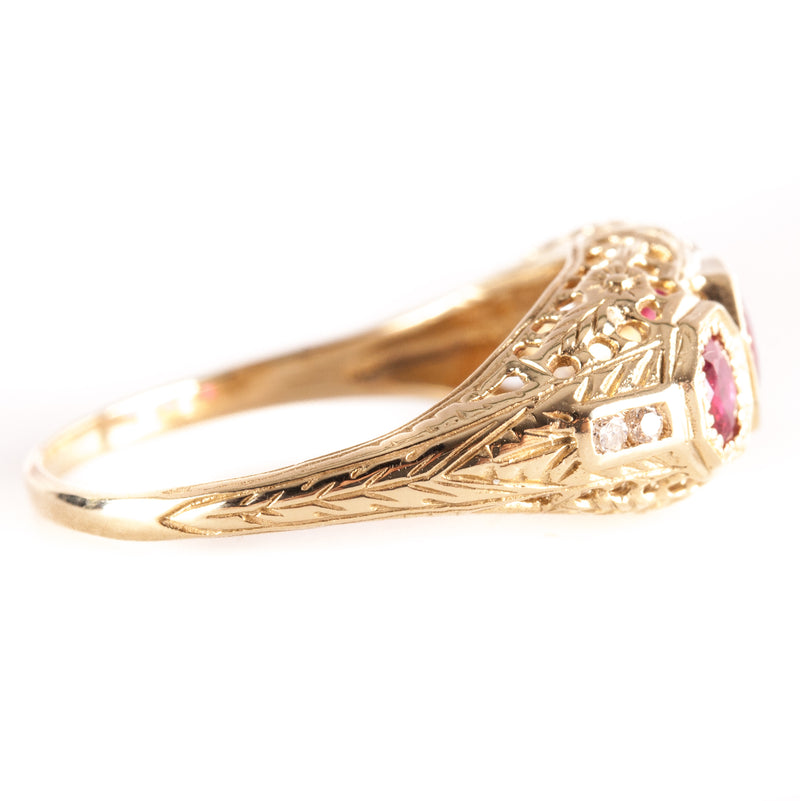 Vintage 1940's 14k Yellow Gold Round Ruby Diamond Cocktail Ring .69ctw 3.23g