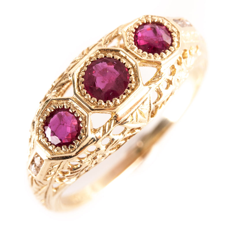 Vintage 1940's 14k Yellow Gold Round Ruby Diamond Cocktail Ring .69ctw 3.23g