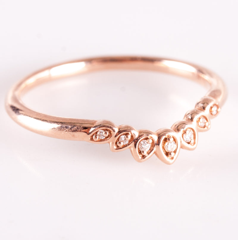 14k Rose Gold Round Diamond Floral Contour Style Wedding Ring Band .025ctw 2.29g
