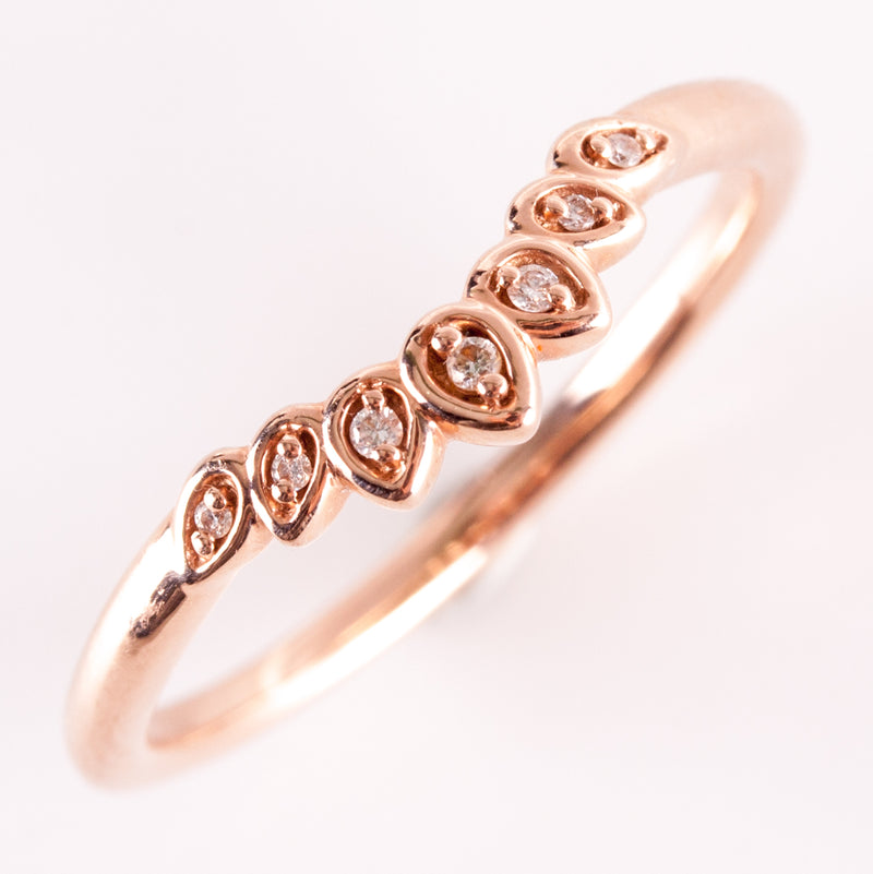 14k Rose Gold Round Diamond Floral Contour Style Wedding Ring Band .025ctw 2.29g
