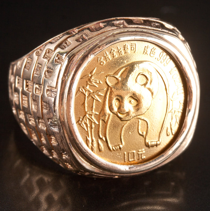 14k Yellow Gold 1986 10 Yuan 1/10th Oz Gold Panda .999% Gold Coin Ring 14.2g