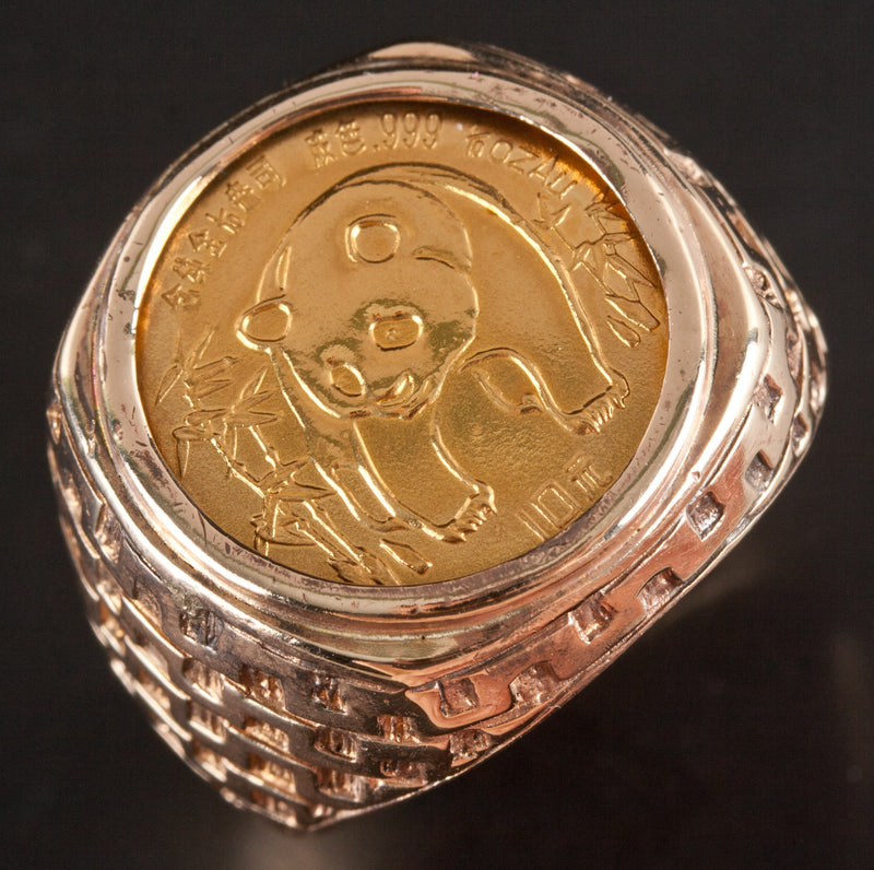 14k Yellow Gold 1986 10 Yuan 1/10th Oz Gold Panda .999% Gold Coin Ring 14.2g