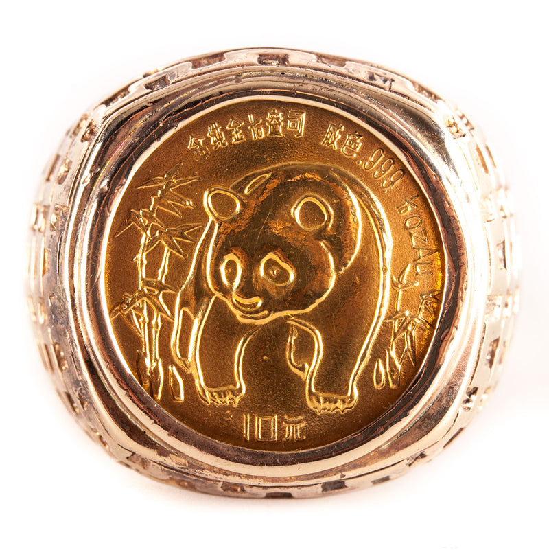 14k Yellow Gold 1986 10 Yuan 1/10th Oz Gold Panda .999% Gold Coin Ring 14.2g