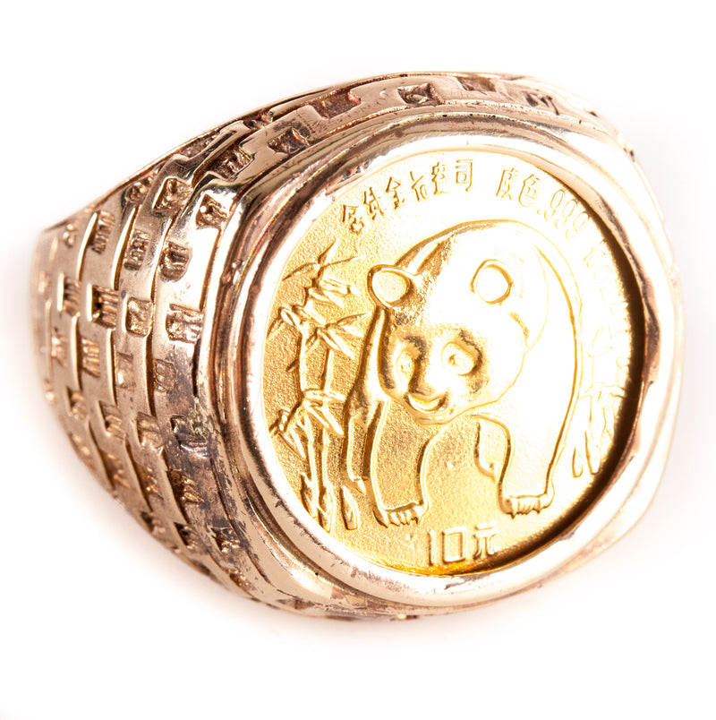 14k Yellow Gold 1986 10 Yuan 1/10th Oz Gold Panda .999% Gold Coin Ring 14.2g