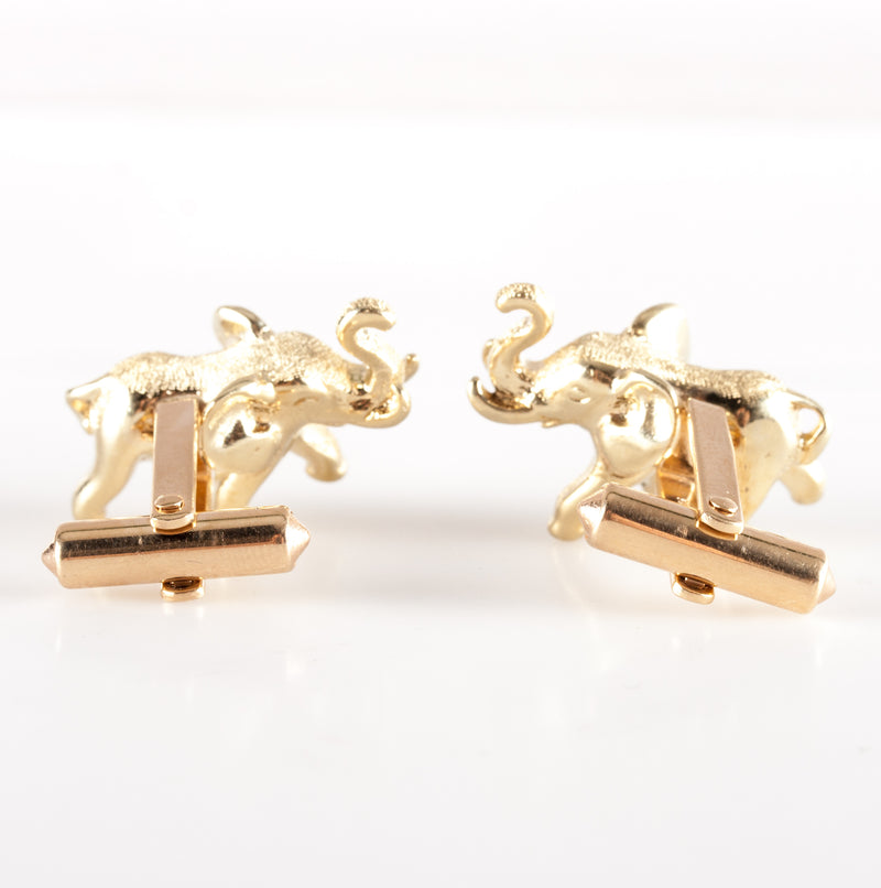 14k Yellow Gold Round Ruby Solid Elephant Style Cuff Links .04ctw 24.34g