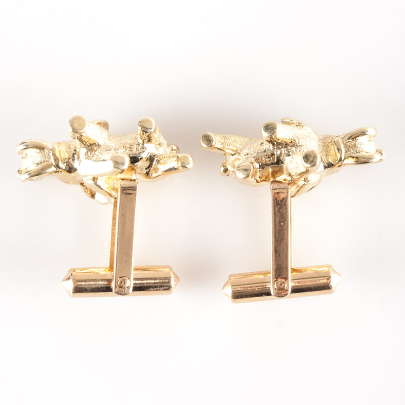 14k Yellow Gold Round Ruby Solid Elephant Style Cuff Links .04ctw 24.34g