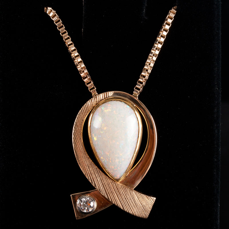 14k Yellow Gold Pear Cabochon Opal Diamond Necklace Ring Set 19.37ctw 32.9g