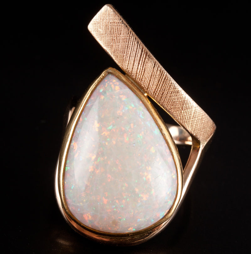 14k Yellow Gold Pear Cabochon Opal Diamond Necklace Ring Set 19.37ctw 32.9g