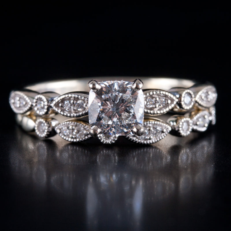 14k White Gold Lab-Created Diamond & Natural Diamond Engagement Ring Set 1.14ctw