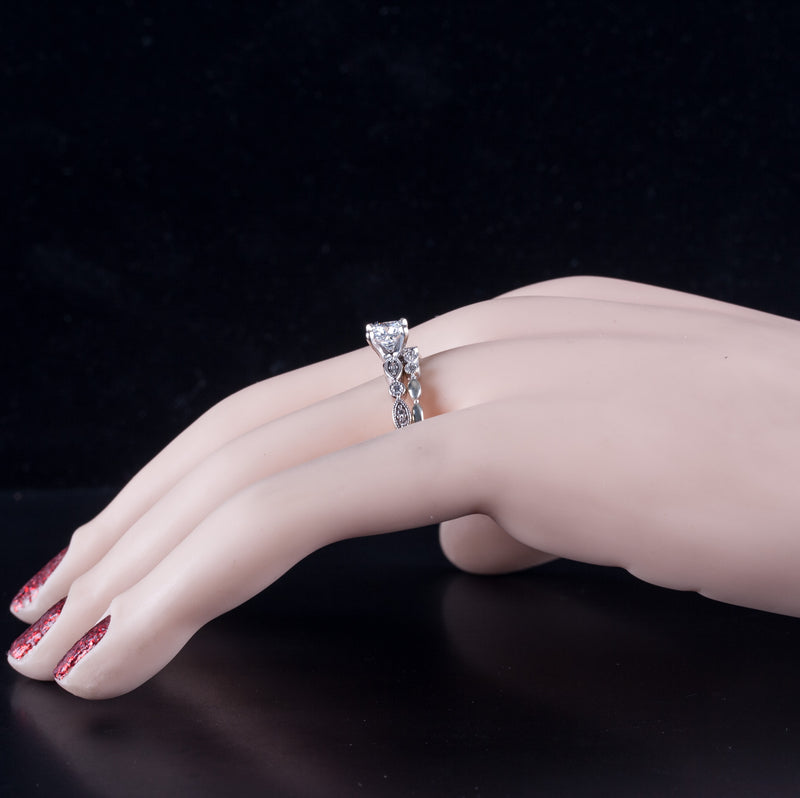 14k White Gold Lab-Created Diamond & Natural Diamond Engagement Ring Set 1.14ctw