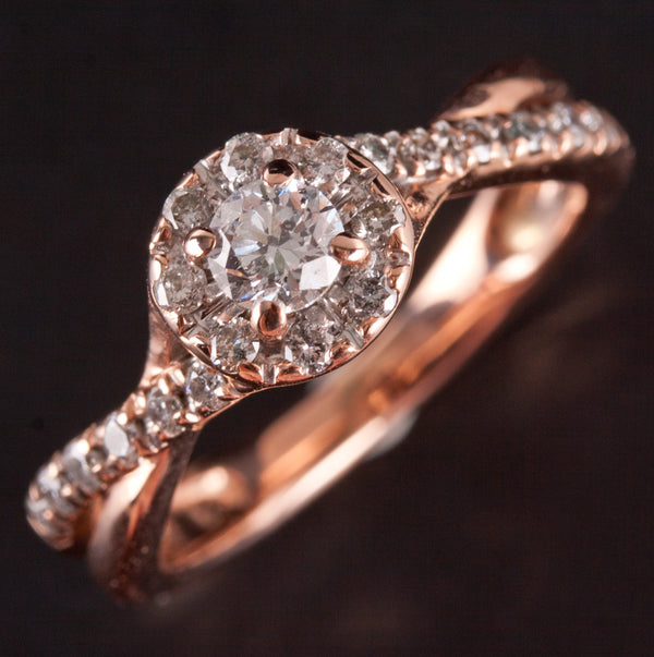 14k Rose Gold Round I I2 Diamond Halo Style Engagement Ring .60ctw 3.24g