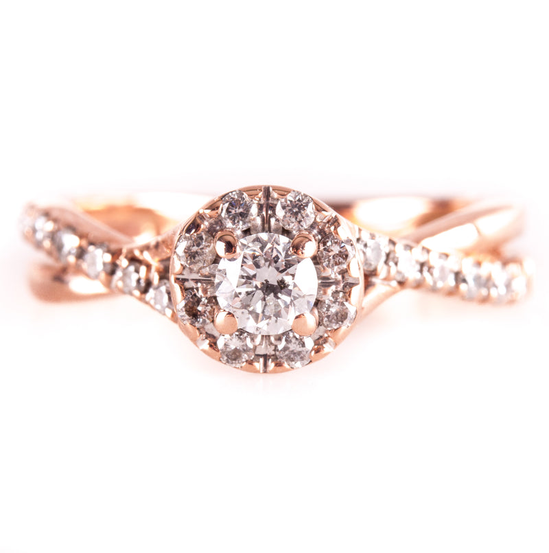 14k Rose Gold Round I I2 Diamond Halo Style Engagement Ring .60ctw 3.24g