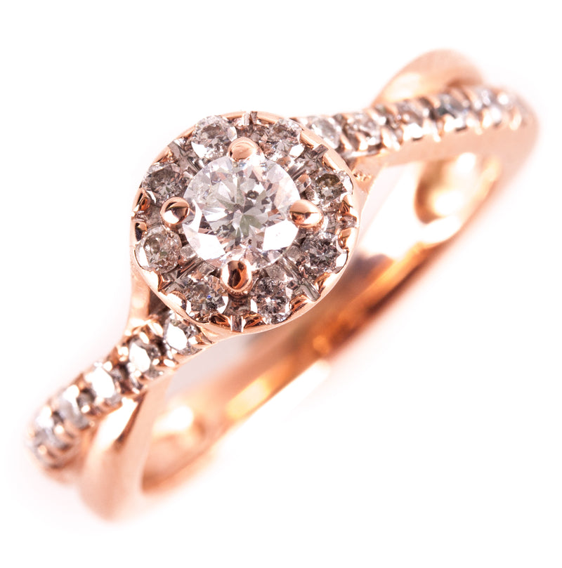 14k Rose Gold Round I I2 Diamond Halo Style Engagement Ring .60ctw 3.24g