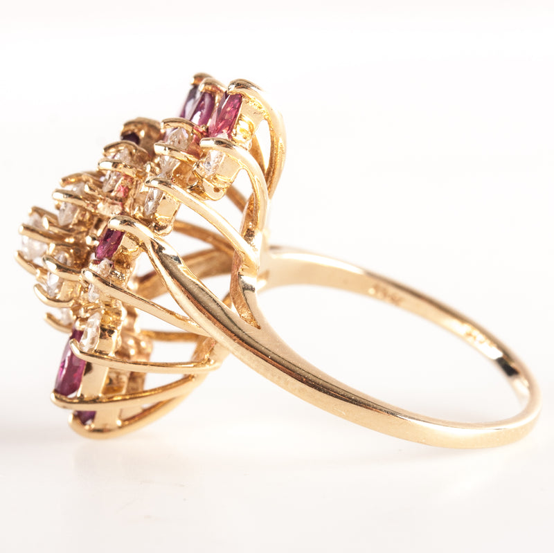 14k Yellow Gold Marquise Ruby Round Diamond Cocktail Style Ring 3.63ctw 6.85g