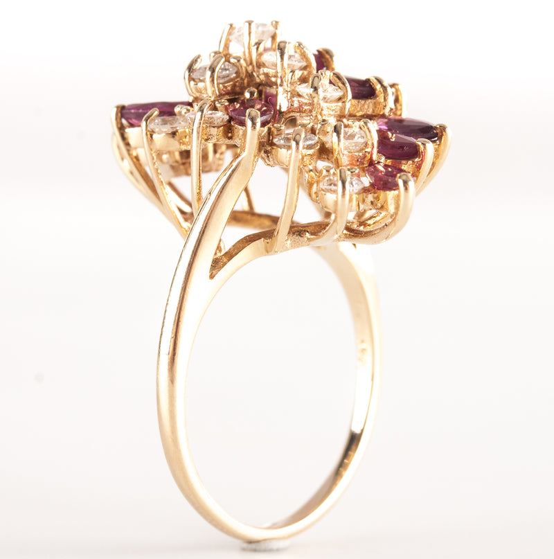 14k Yellow Gold Marquise Ruby Round Diamond Cocktail Style Ring 3.63ctw 6.85g