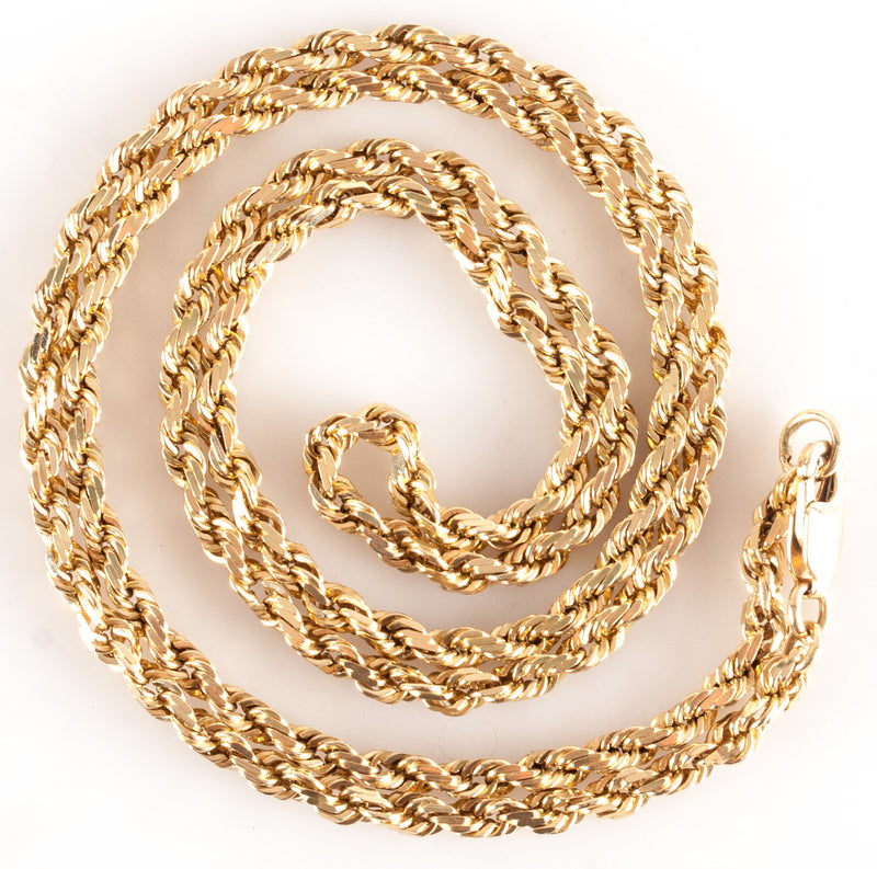 14k Yellow Gold Rope Style Chain Necklace 15.8g 22" Length 3.0mm Width