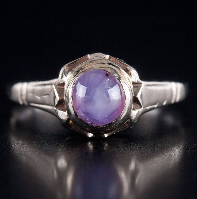 Vintage 1930's 14k White Gold Round Cabochon Pink Star Sapphire Ring .80ct 3.05g