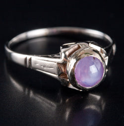 Vintage 1930's 14k White Gold Round Cabochon Pink Star Sapphire Ring .80ct 3.05g