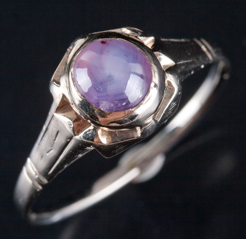 Vintage 1930's 14k White Gold Round Cabochon Pink Star Sapphire Ring .80ct 3.05g