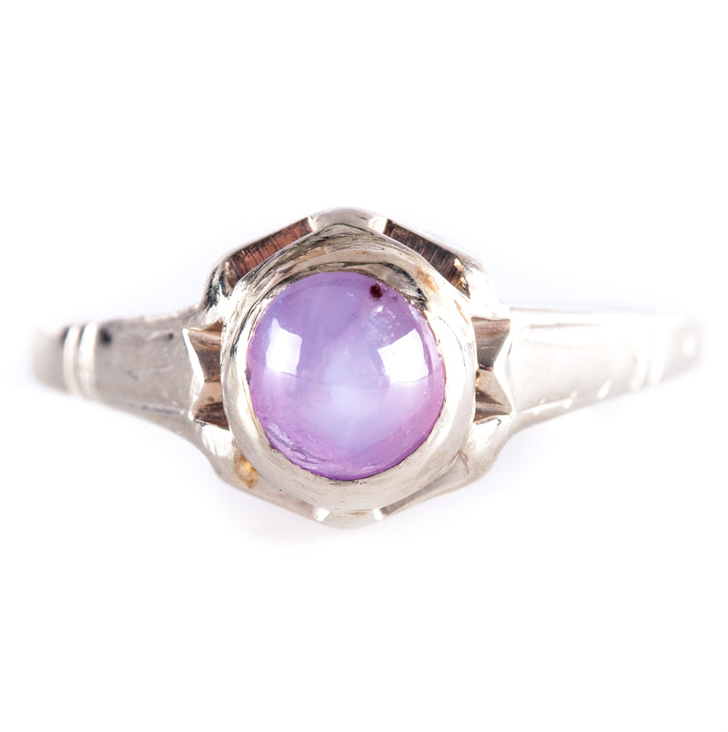 Vintage 1930's 14k White Gold Round Cabochon Pink Star Sapphire Ring .80ct 3.05g