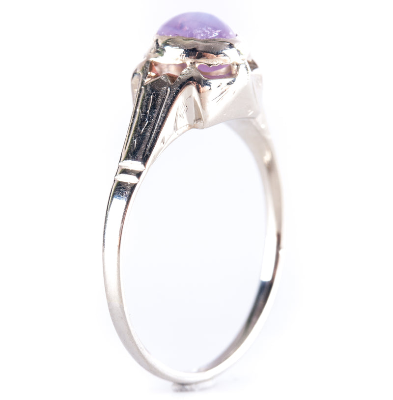 Vintage 1930's 14k White Gold Round Cabochon Pink Star Sapphire Ring .80ct 3.05g