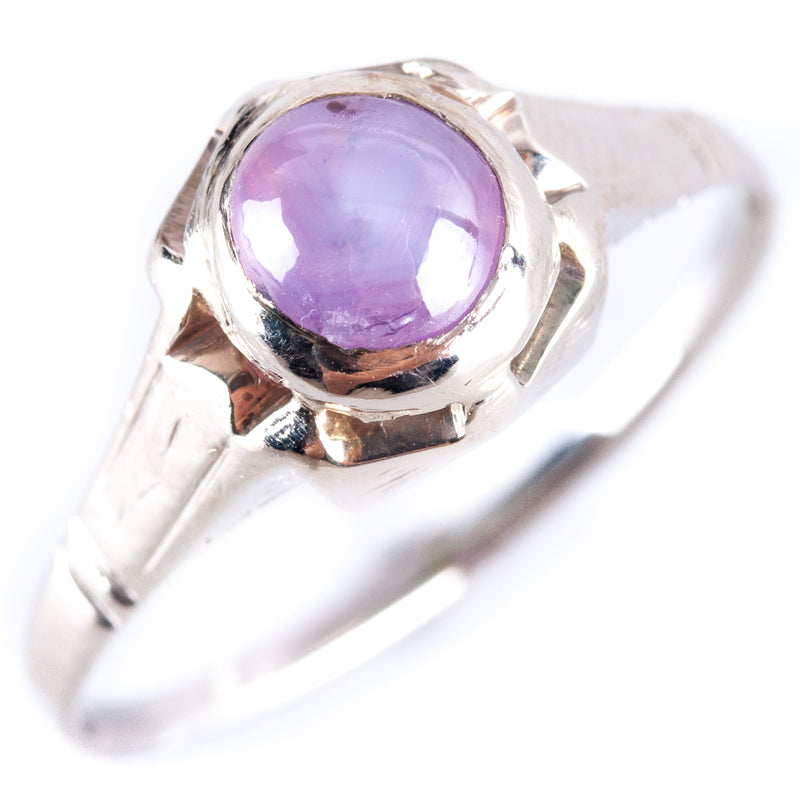 Vintage 1930's 14k White Gold Round Cabochon Pink Star Sapphire Ring .80ct 3.05g