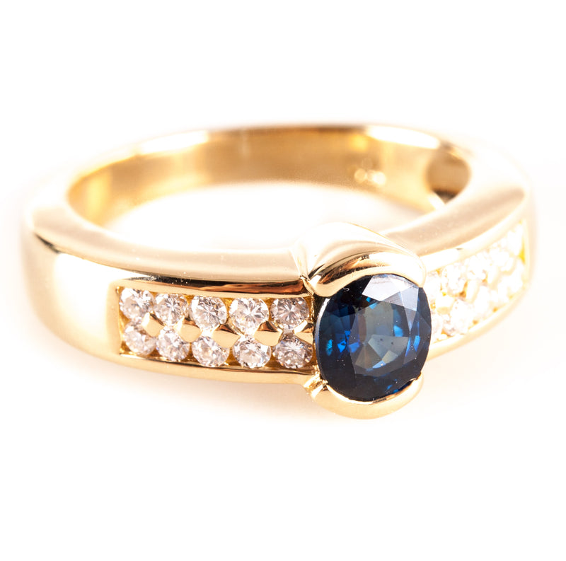 18k Yellow Gold Oval Sapphire Princess Diamond Engagement Ring 1.25ctw 6.4g