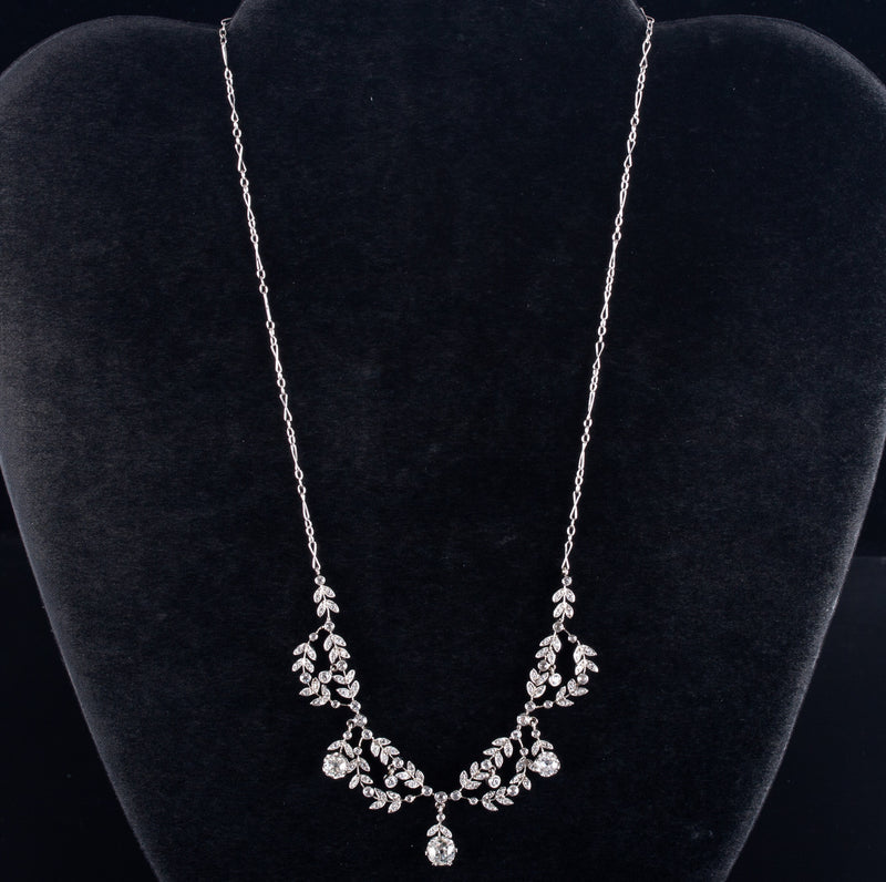 Vintage 1910's Platinum 18k White Gold Diamond Garland Style Necklace 1.88ctw