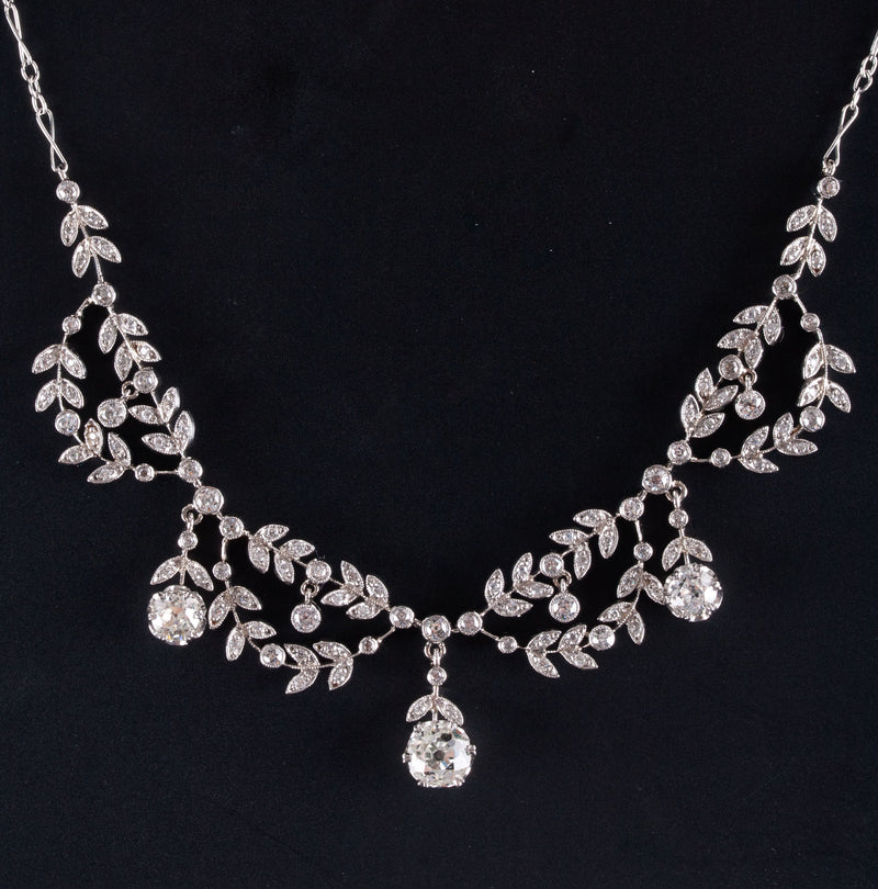 Vintage 1910's Platinum 18k White Gold Diamond Garland Style Necklace 1.88ctw