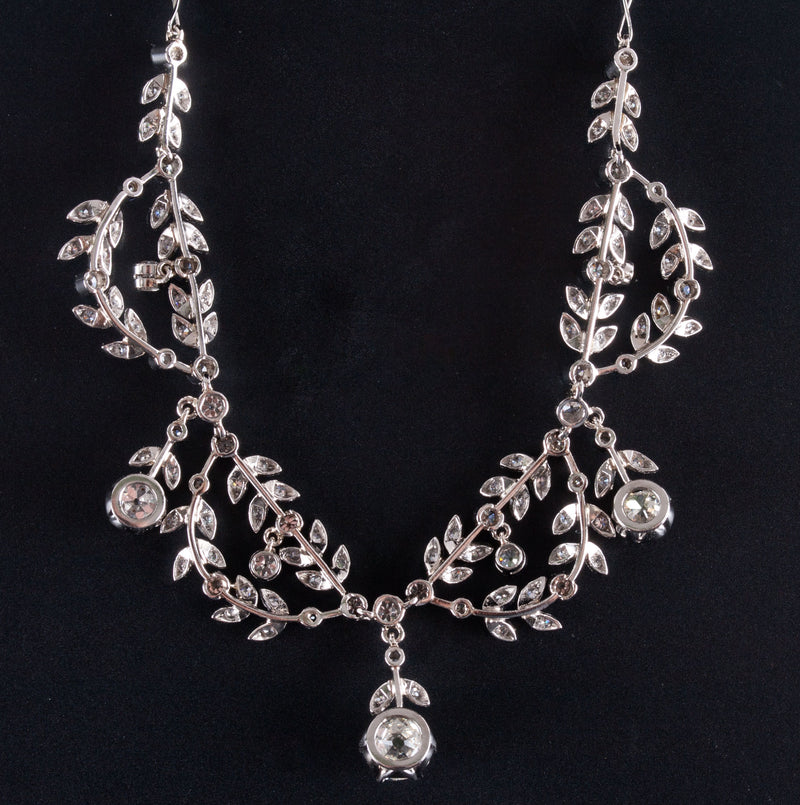 Vintage 1910's Platinum 18k White Gold Diamond Garland Style Necklace 1.88ctw