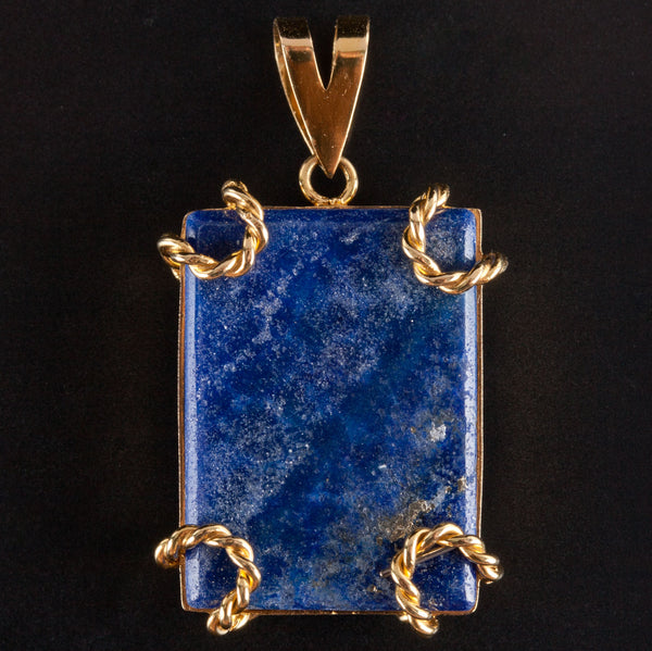 18k Yellow Gold Rectangle AA Lapis Lazuli Reversible Style Pendant 7.10g