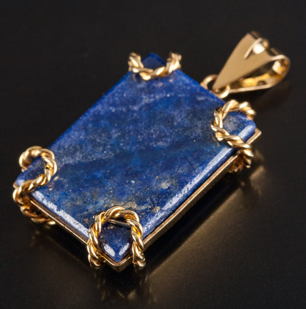 18k Yellow Gold Rectangle AA Lapis Lazuli Reversible Style Pendant 7.10g