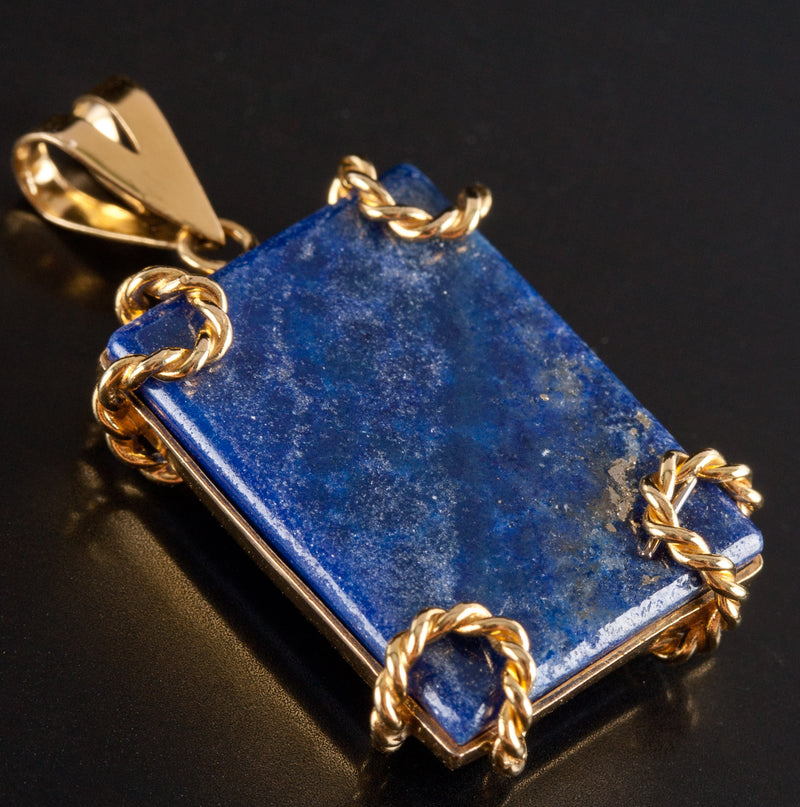 18k Yellow Gold Rectangle AA Lapis Lazuli Reversible Style Pendant 7.10g