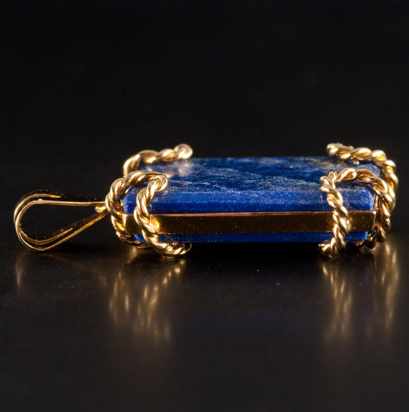 18k Yellow Gold Rectangle AA Lapis Lazuli Reversible Style Pendant 7.10g