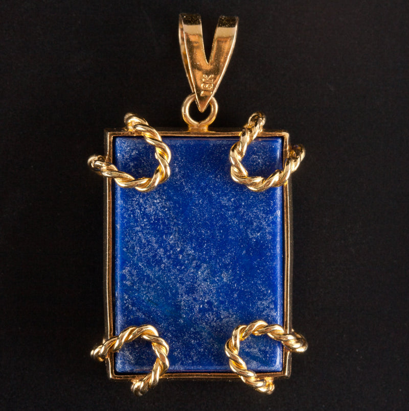 18k Yellow Gold Rectangle AA Lapis Lazuli Reversible Style Pendant 7.10g