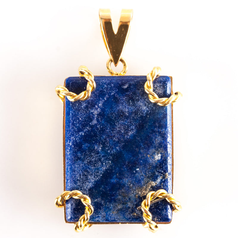 18k Yellow Gold Rectangle AA Lapis Lazuli Reversible Style Pendant 7.10g