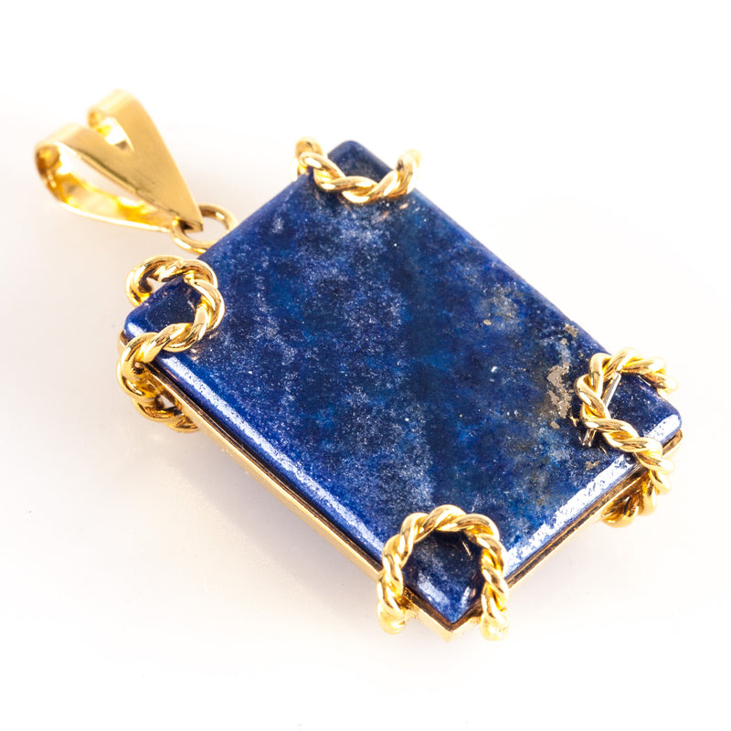 18k Yellow Gold Rectangle AA Lapis Lazuli Reversible Style Pendant 7.10g